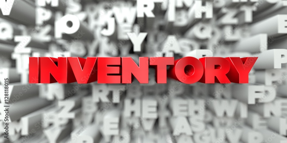 Word Inventory Text INVENTORY - Red text on typography background - 3D rendered royalty ...