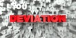 DEVIATION -  Red text on typography background - 3D rendered royalty free stock image. This image can be used for an online website banner ad or a print postcard.