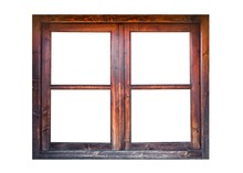 A Closed Wooden Window Isolated On White Background