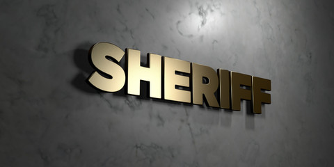 Wall Mural - sheriff - gold sign mounted on glossy marble wall - 3d rendered royalty free stock illustration. thi