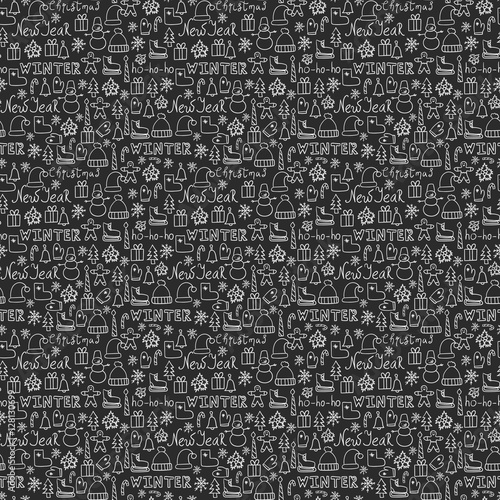 Doodles seamless pattern vector set.
