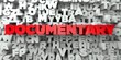 DOCUMENTARY -  Red text on typography background - 3D rendered royalty free stock image. This image can be used for an online website banner ad or a print postcard.