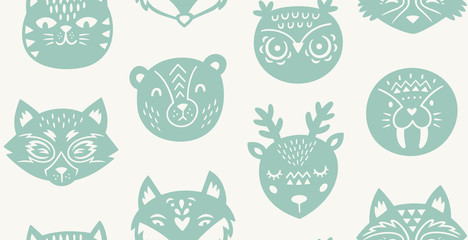 Wall Mural - Animal paper cut seamless pattern