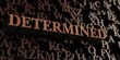 Determined - Wooden 3D rendered letters/message.  Can be used for an online banner ad or a print postcard.