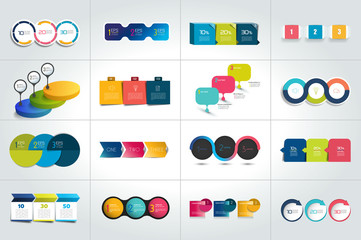 Wall Mural - mega set of 3 steps infographic templates, diagrams, graph, presentations, chart. business three con