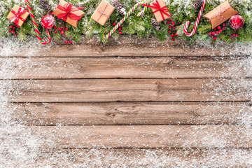 Wall Mural - christmas background with decorations and gift boxes