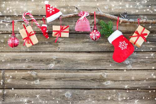 Foto-Lamellenvorhang - Christmas decoration stocking and gift boxes (von Alexander Raths)
