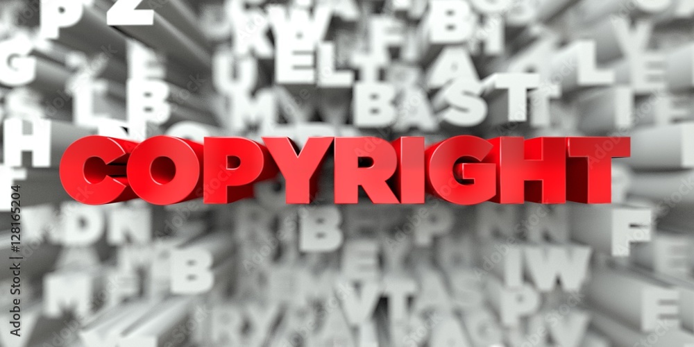 COPYRIGHT - Red text on typography background - 3D rendered royalty ...
