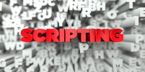 SCRIPTING -  Red text on typography background - 3D rendered royalty free stock image. This image can be used for an online website banner ad or a print postcard.