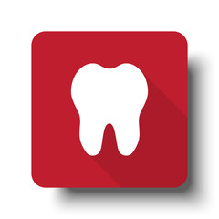 Wall Mural - Flat Tooth web icon on red button with drop shadow