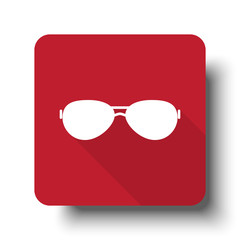 Wall Mural - Flat Sunglasses web icon on red button with drop shadow