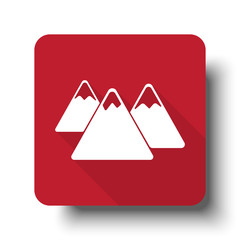 Wall Mural - Flat Mountain web icon on red button with drop shadow
