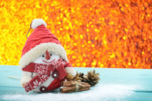 Christmas Snowman On A Gold Blur Shimmering Glitter - Defocused
