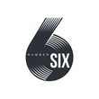 Black and white number six logo template formed by repeating lines, vector illustration isolated on white background. Black and white number six graphic logotype
