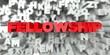 FELLOWSHIP -  Red text on typography background - 3D rendered royalty free stock image. This image can be used for an online website banner ad or a print postcard.