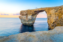 Beautiful View Of Azure Window, Gozo, Malta, Using For Nature Horizontal Wallpaper, Free Space For Text
