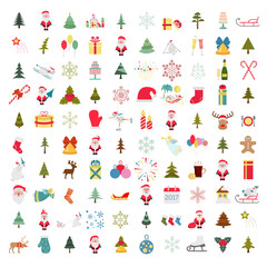 Wall Mural - christmas, new year holidays icon big set. flat style collection