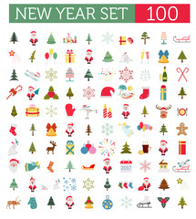 Wall Mural - christmas, new year holidays icon big set. flat style collection