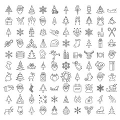 Wall Mural - christmas, new year holidays icon big set. thin line version. fl