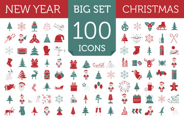 Wall Mural - christmas, new year holidays icon big set. red and green colours