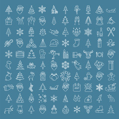 Wall Mural - christmas, new year holidays icon big set. thin line version. fl