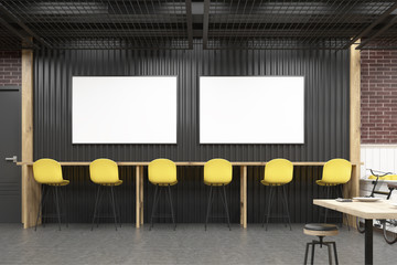 Cafe interior with two horizontal posters