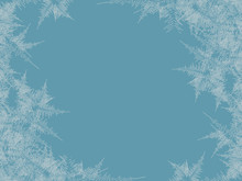 Winter Frosted Window Background. Freeze And Wind At The Glass. Vector Illustration. Design Texture