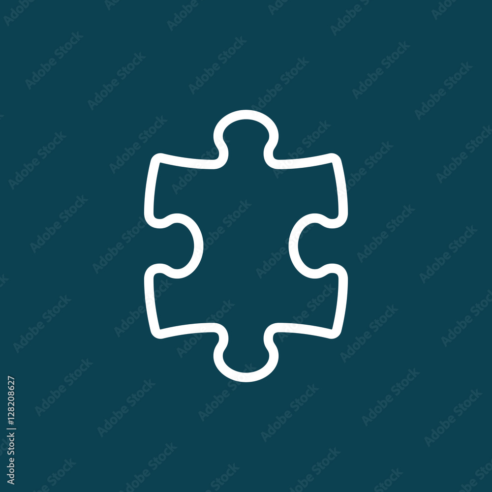 thin line puzzle icon on blue background