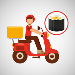 Poster - delivery boy ride motorcycle onigiri food vector illustration eps 10