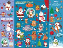 Vintage Christmas Poster Design With Christmas Characters.