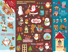 Vintage Christmas Poster Design With Christmas Characters.