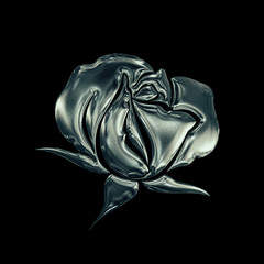 Silver rose flower on black background. Element for design. 