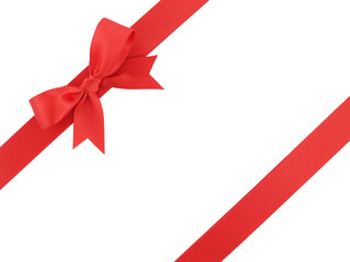 red ribbon with bow isolated on white background, for decoration and add beauty to gift box