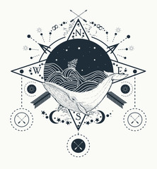 Whale under water tattoo art whale in the sea graphic style