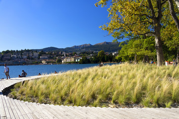 Cityscape of Lugano, Canton of Ticino, Switzerland