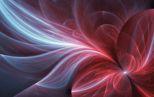 Abstract Surreal Background With Red Flower. Fantasy Fractal Design For Posters, Wallpapers. Computer Generated, Digital Art. In Red Colors.