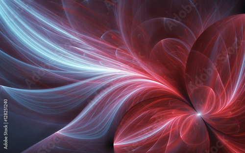 Obraz w ramie Abstract surreal background with red flower. Fantasy fractal design for posters, wallpapers. Computer generated, digital art. In red colors.