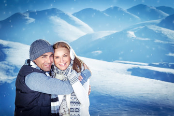 Wall Mural - Happy couple on winter resort