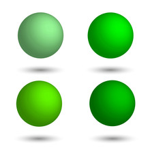 3D Sphere. Set Of Realistic Balls Of Different Shades Of Green.