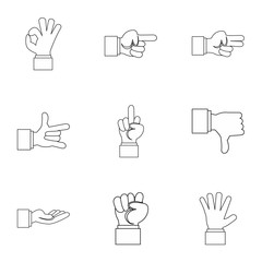 Canvas Print - Gestural icons set. Outline illustration of 9 gestural vector icons for web