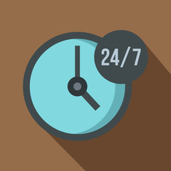 Wall Mural - Open or served around the clock, 24 hours a day and 7 days a week icon. Flat illustration of open or served around the clock vector icon for web isolated on coffee background