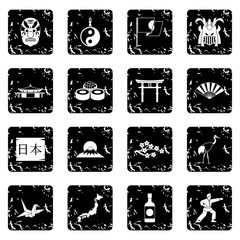 Canvas Print - Japan icons set icons in grunge style isolated on white background. Vector illustration