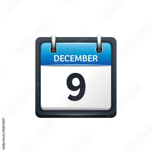 December 9. Calendar icon.Vector illustration,flat style.Month and date