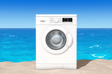 Poster - Modern Washing Machine in front of Ocean. 3d Rendering