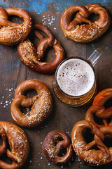 Lager beer with pretzels