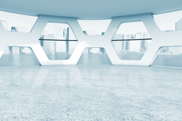 Poster - Bright Empty Office Abstract Interior in blue key. 3d Rendering