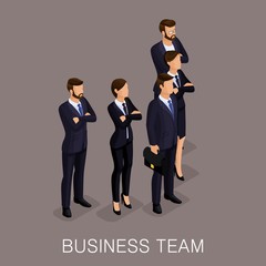 Wall Mural - trendy isometrics, woman and man on a beige background, isolated. the team of young business people,