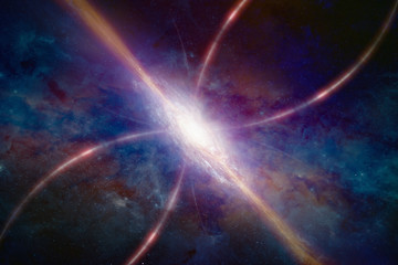Wall Mural - space-time warping concept, bright quasar in deep space