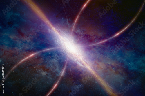 Zdjęcie XXL Czasoprzestrzeń wypaczający pojęcie, jaskrawy kwazar w głębokiej przestrzeni