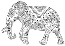 Silhouette Of An Elephant Painted Ornaments In The Style Of Mihendi
